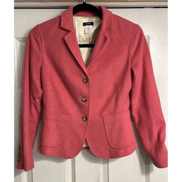 J.Crew Wool Cashmere Blend Blazer Pink Sz‎ XS  Petite Barbie Career Preppy Flaws - Picture 1 of 11